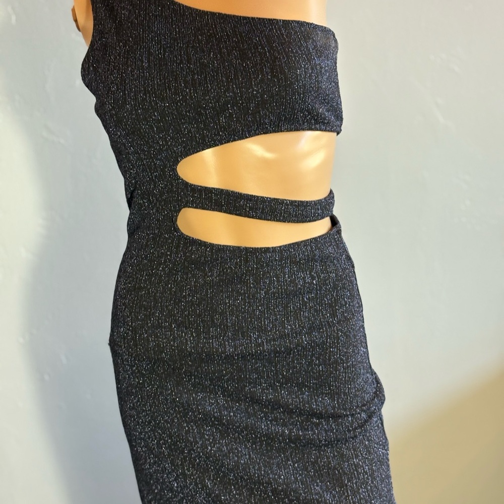 Suite Benedict Blue Metallic One Shoulder With Waist Cut Out Mini Dress Size M